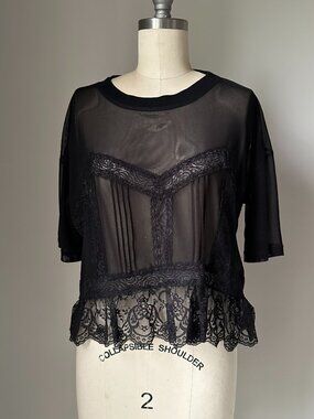 Dolan Black Lace Peplum Top XS | Sheer Mesh Romantic Blouse